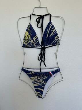 Tracy Anderson Blue and Yellow Tropical Print Bikini - S